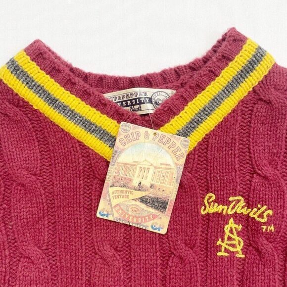 NEW Arizona State Sun Devil Cable Knit Womens Sweater Dress Size XS V-neck Wool - Picture 3 of 7
